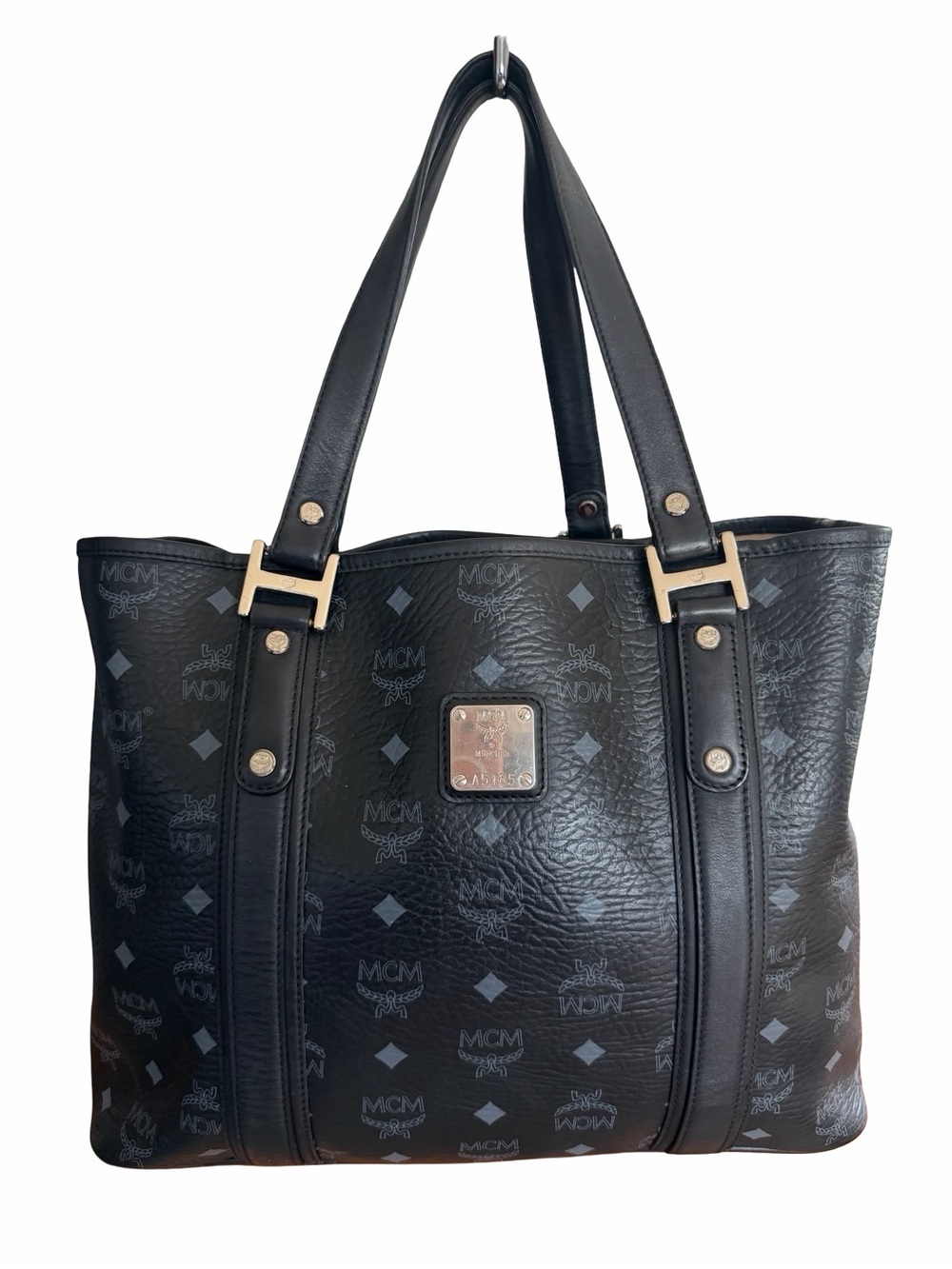 Authentic MCM Black Logo Tote with silver Hardware